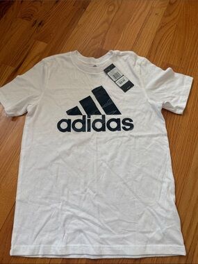 adidas White Short-Sleeve Tee with Black Logo